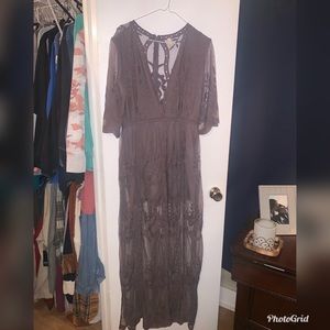 Large Purple/gray long romper sayyestothedress